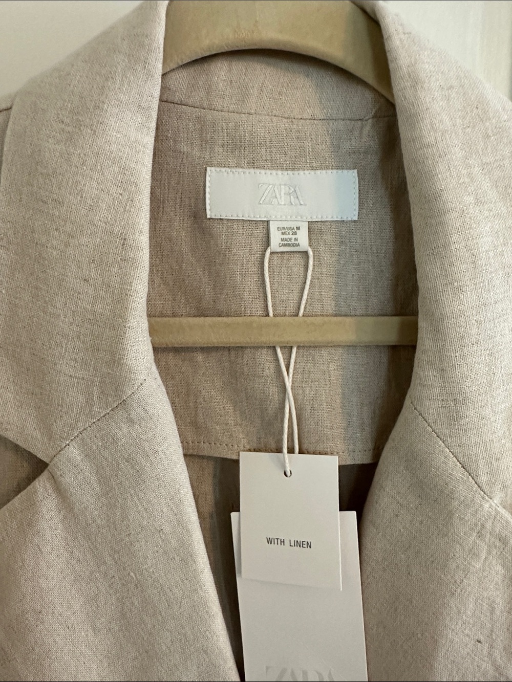 Zara Natural Linen-Blend Neutral Beige Blazer